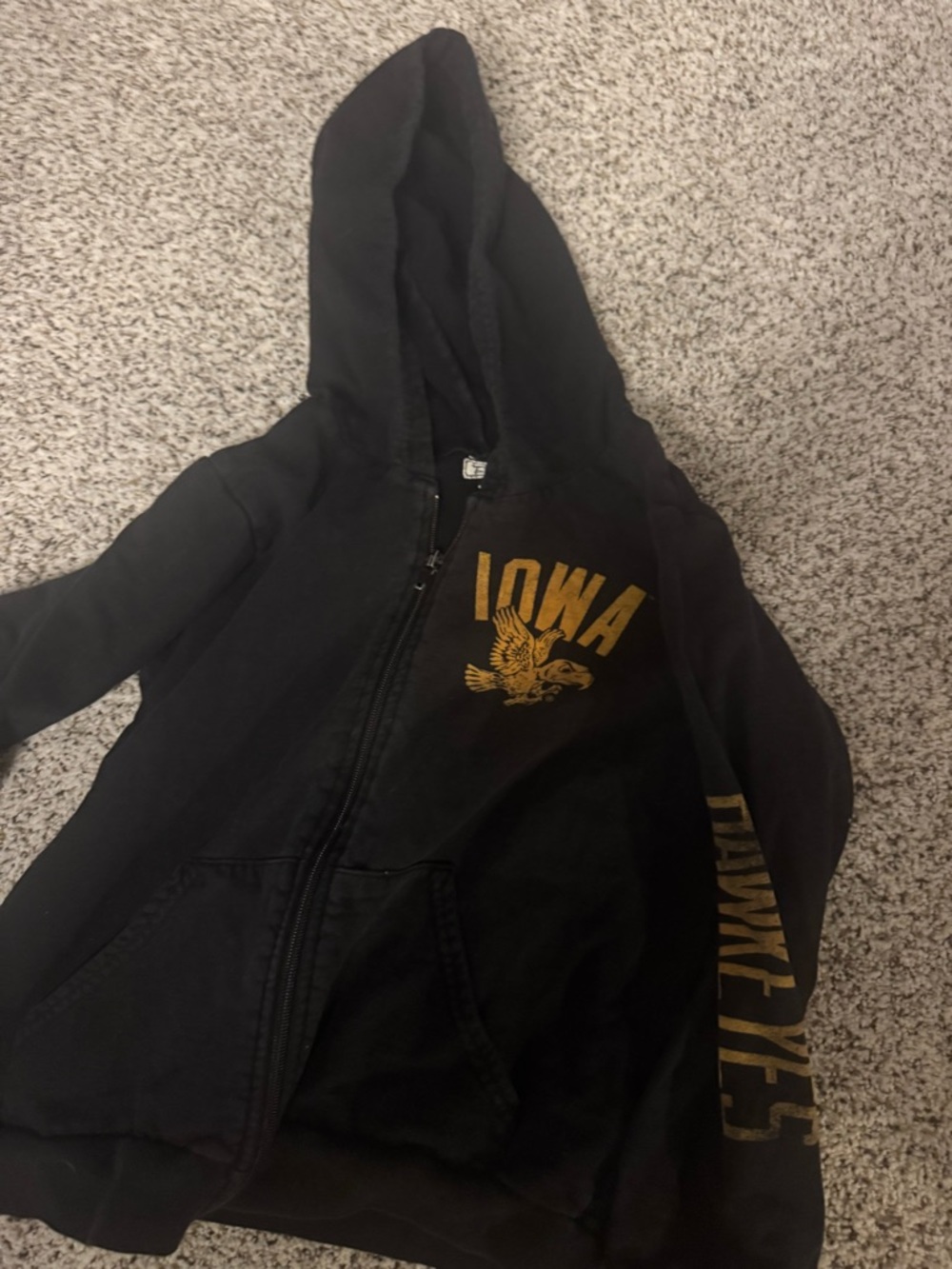 Kids Black Iowa Zip Hoodie with Gold Logo